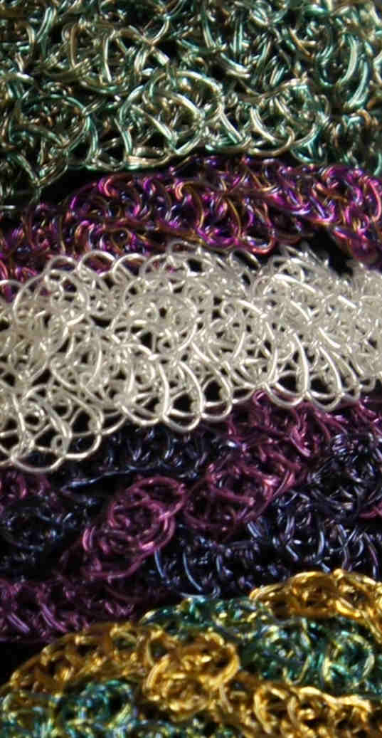 Closeup of kntted wire bracelets
