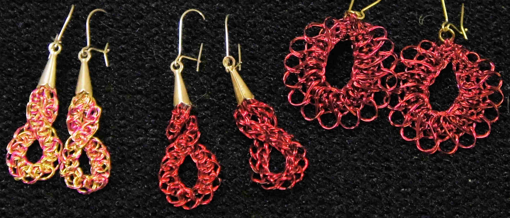 details of earrings Closeup of knitted earrings