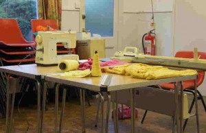 Set up with knitting and sewing machines