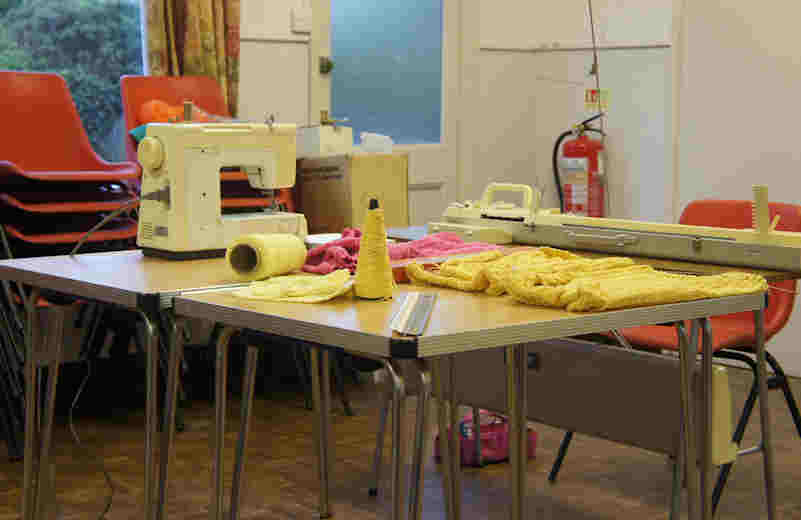 Set up with knitting and sewing machines