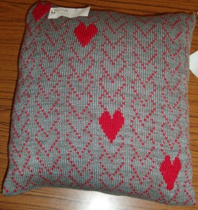 Hearts Cushion in Grey and Red