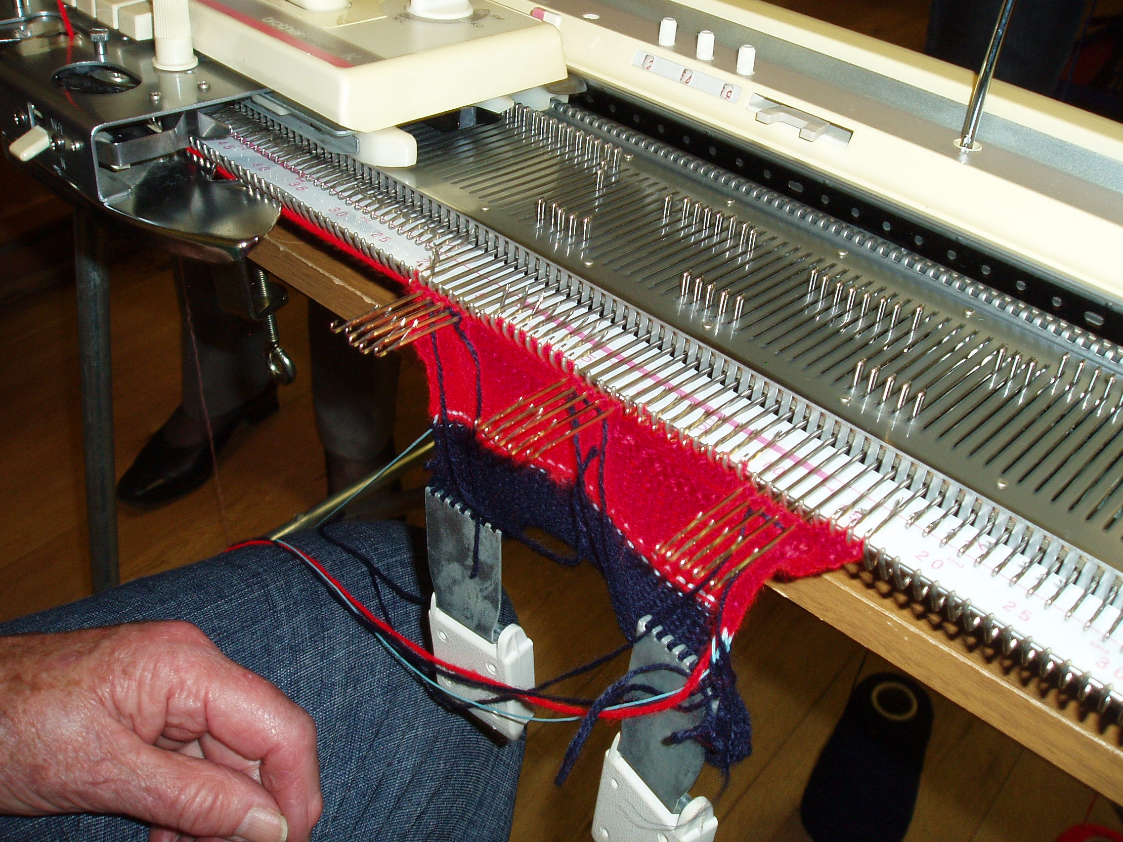 Needles in hold to ensure they knit off correctly